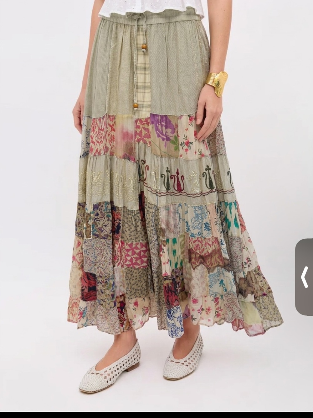 Women's Bohemian Wide Leg Patchwork Pants - Cream Multi